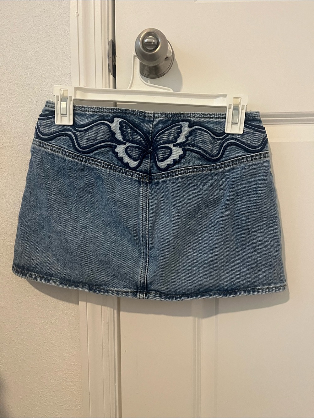 PacSun Light Blue Denim Mini Skirt with Butterfly Embroidery